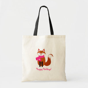 Niedlicher Pink Fox mit Scarf Herzensweihnachtsfes Tragetasche