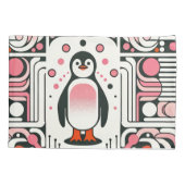 Niedlicher Pink-Lachs-Pinguin im Retro-60er Kissenbezug (Rückseite)