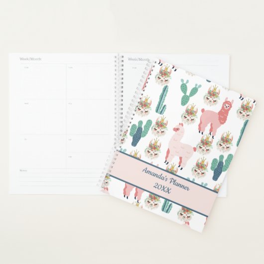 Niedlicher Pink Lama und Green Cactus Planner Planer (Anzeige)