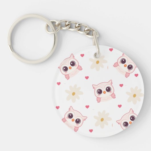 Niedlicher Pink Owl Pattern Schlüsselanhänger Kawa (Vorderseite)