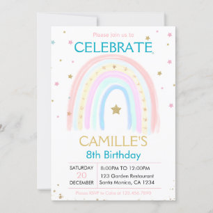 Niedlicher Pink Pastel Gold Rainbow - Geburtstag E Einladung