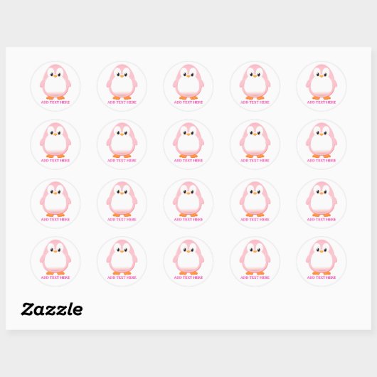 Niedlicher Pink Pinguin Cartoon Custom Runder Aufkleber (Blatt)