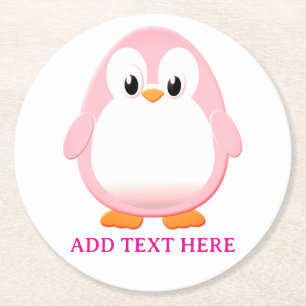 Niedlicher Pink Pinguin Cartoon Custom Runder Pappuntersetzer