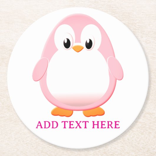 Niedlicher Pink Pinguin Cartoon Custom Runder Pappuntersetzer (Vorderseite)