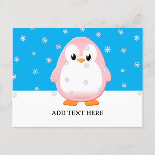 Niedlicher Pink Pinguin Cartoon Schneeflocken Cust Postkarte