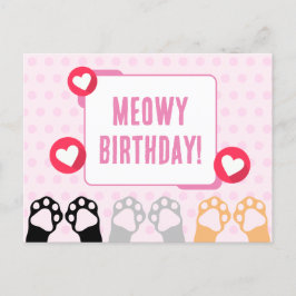 Niedlicher Pink Polka Dot Cat Paws Up Happy Birthd Postkarte