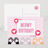 Niedlicher Pink Polka Dot Cat Paws Up Happy Birthd Postkarte (Vorne/Hinten)