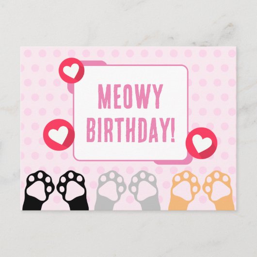 Niedlicher Pink Polka Dot Cat Paws Up Happy Birthd Postkarte (Vorderseite)