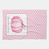 Niedlicher Pink Pumpkin auf Polka Dots Personalisi Geschirrtuch (Horizontal)