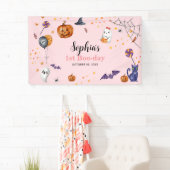 Niedlicher Pink Spooky Halloween-Kindergeburtstag Banner (Insitu)