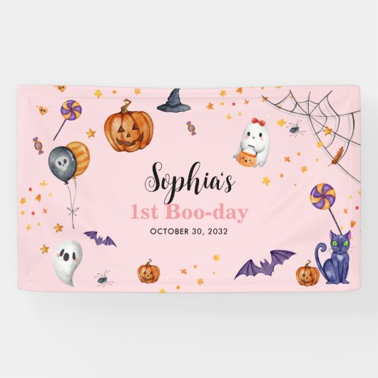 Niedlicher Pink Spooky Halloween-Kindergeburtstag Banner (Horizontal)