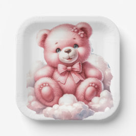 NIEDLICHER PINK-TEDDY-BAR, DER AUF EINEM KLOUTEN S PAPPTELLER