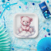 NIEDLICHER PINK-TEDDY-BAR, DER AUF EINEM KLOUTEN S PAPPTELLER (Party)