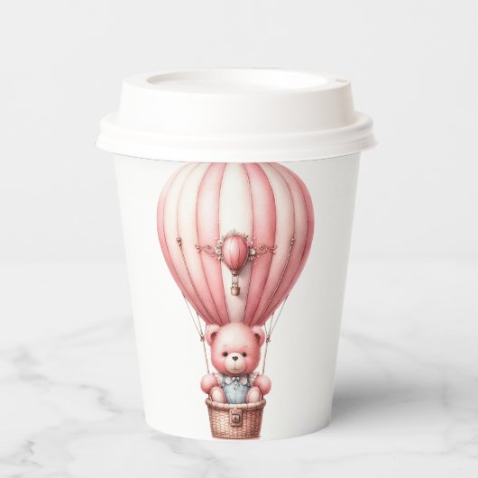 NIEDLICHER PINK-TEDDY-BAR IN HOT-LUFTBALLOON PAPPBECHER (Vorderseite)