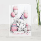 Niedlicher Pink Teddy Bear 1. Geburtstag Karte (Vorderseite)