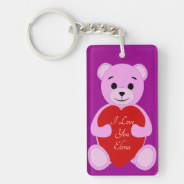 Niedlicher Pink Teddy Bear mit I Liebe You (Name e Schlüsselanhänger