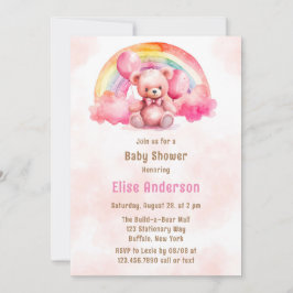 Niedlicher Pink Teddy Bear mit Rainbow Girl Baby S Einladung