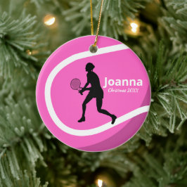 Niedlicher Pink Tennis Ball & Girl Player Trainer  Keramik Ornament