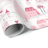 Niedlicher Pink Weihnachtsdorf Schneetag Geschenkpapier (Rolleneckpunkt)
