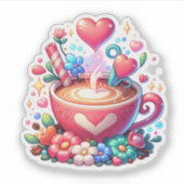 Niedlicher Pink Whimsical Kaffee & Herz Aufkleber (Vorderseite)