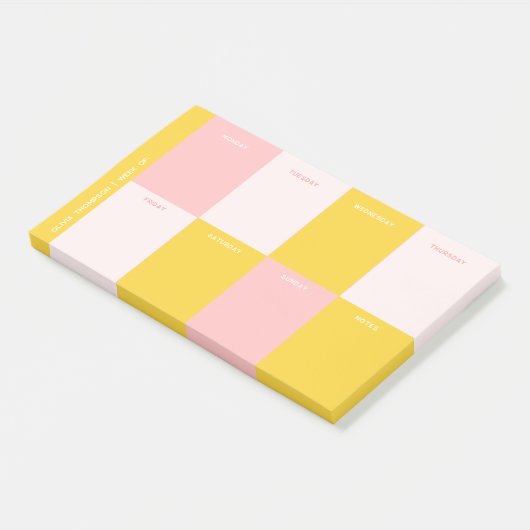 Niedlicher Pink Yellow School Weekly Planer Post-it Klebezettel (angewinkelt)