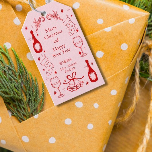 Niedlicher pinkfarbener Weihnachtsurlaub Geschenkanhänger