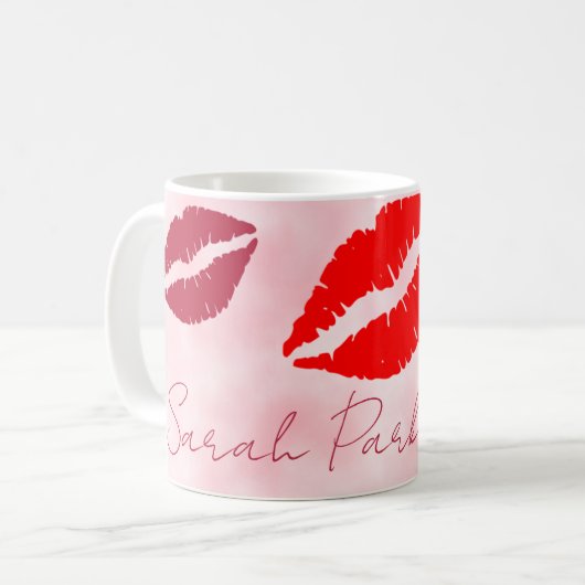 niedlicher Pinkkuss Kaffeetasse (Vorderseite Links)