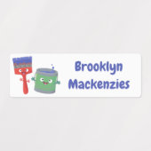 Niedlicher Pinsel und Cartoon personalisiert Etiketten (Design 1)