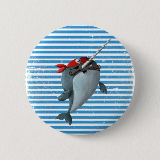 Niedlicher Pirat Narwhal Button (Vorderseite)
