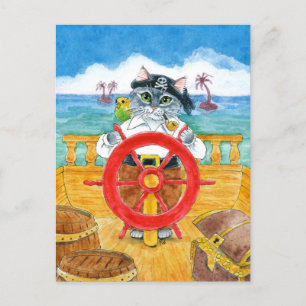Niedlicher Pirate Cat Budgie Caribbean Sea Ship Po Postkarte