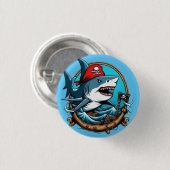 Niedlicher Piratenhai auf dem Schiff Button (Vorne & Hinten)