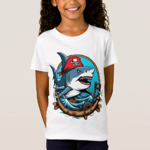 Niedlicher Piratenhai auf dem Schiff T-Shirt