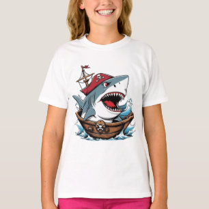Niedlicher Piratenhai auf dem Schiff T-Shirt
