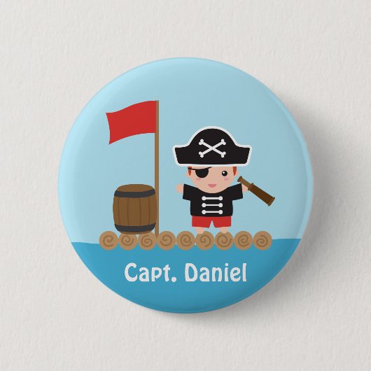 Niedlicher Piratenkapitän Ocean Raft Boy Button (Vorderseite)