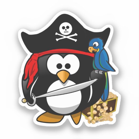 Niedlicher Piratenpinguin mit Papagei Aufkleber (Vorderseite)
