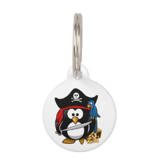 Niedlicher Piratenpinguin mit Papagei Haustiermarke