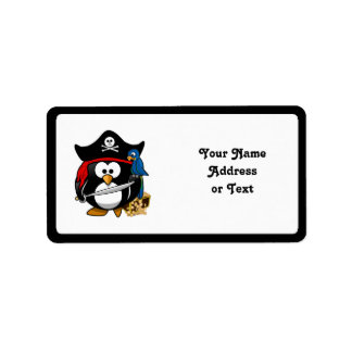 Niedlicher Piratenpinguin mit Schatztruhe Adressaufkleber