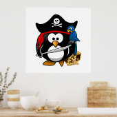 Niedlicher Piratenpinguin mit Schatztruhe Poster (Küche)