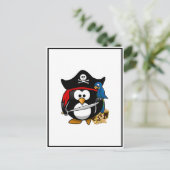 Niedlicher Piratenpinguin mit Schatztruhe Postkarte (Stehend Vorderseite)