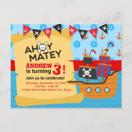 Niedlicher Piratenschiff-Bundjungen Geburtstag Postkarte