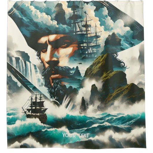 Niedlicher Piratenschiff Duschvorhang (Vorderseite)