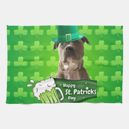 Niedlicher Pit Bull Dog Hat St. Patrick's Day w Cl Handtuch (Horizontal)