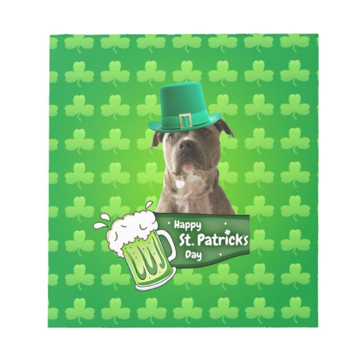 Niedlicher Pit Bull Dog Hat St. Patrick's Day w Cl Notizblock (Vorderseite)