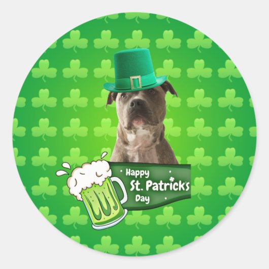 Niedlicher Pit Bull Dog Hat St. Patrick's Day w Cl Runder Aufkleber (Vorderseite)
