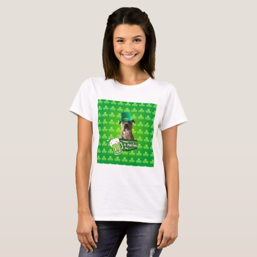 Niedlicher Pit Bull Dog Hat St. Patrick's Day w Cl T-Shirt (Vorne ganz)