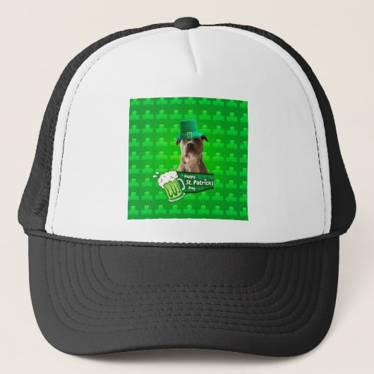 Niedlicher Pit Bull Dog Hat St. Patrick's Day w Cl Truckerkappe (Vorderseite)