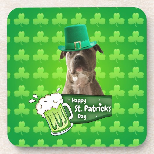 Niedlicher Pit Bull Dog Hat St. Patrick's Day w Cl Untersetzer (Vorderseite)