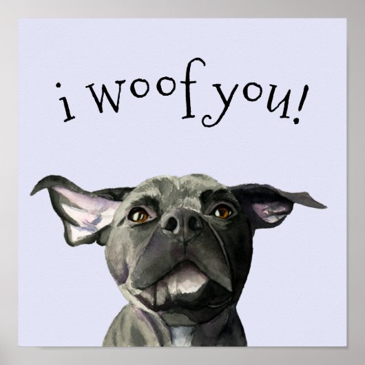 Niedlicher Pit Bull Dog i wovon du Aquarellmalerei Poster (Vorne)