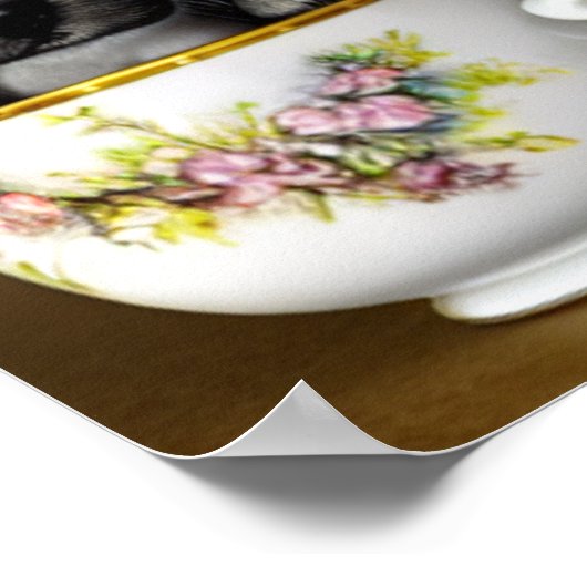 Niedlicher Pit Bull Terrier Welpe in einem Teacup Poster (Ecke)