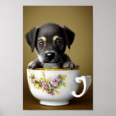 Niedlicher Pit Bull Terrier Welpe in einem Teacup Poster (Vorne)